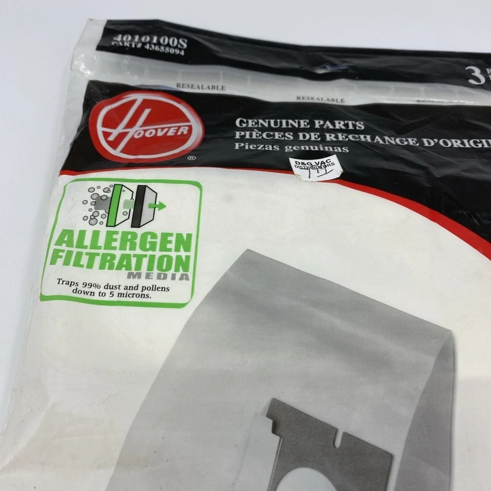 Genuine Hoover Vacuum Bags 3 Type S Allergen Filtration 43655094 4010100S NIP